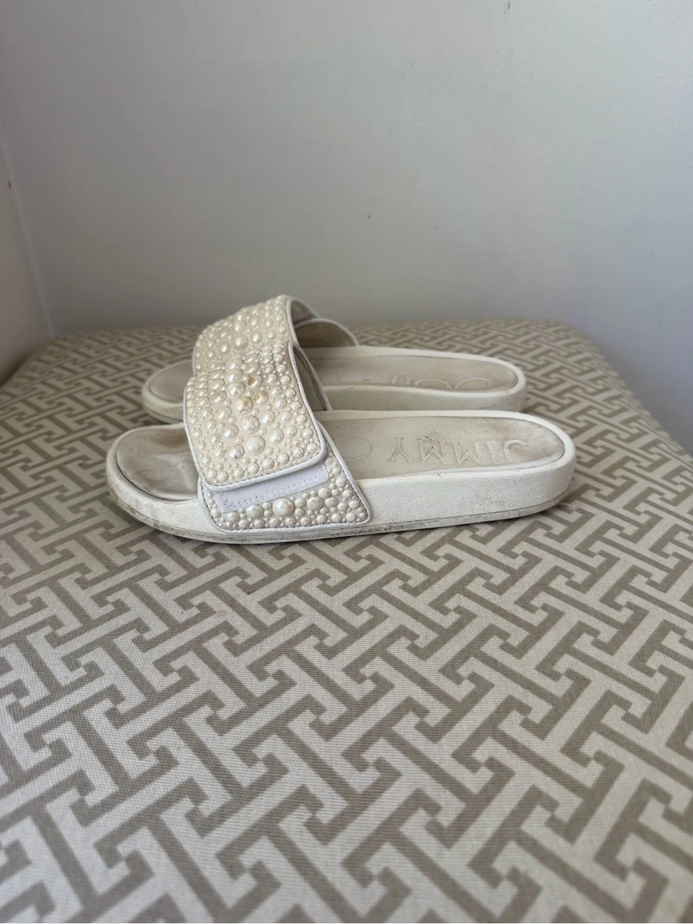 Dolce & Gabbana White Logo Slide Sandals + White Jimmy Choo Slide Sandals